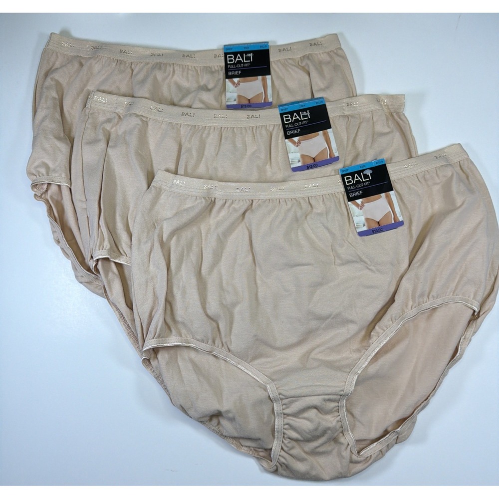Bali Full Cut Fit Brief Panty 2XL/9 Cotton Brief 2324 3 PACK Underwear Tan NWT